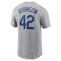 Men's Nike Jackie Robinson Heather Gray Brooklyn Dodgers Cooperstown Collection Fuse Name & Number T-Shirt