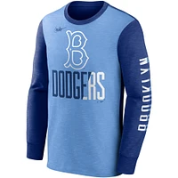 T-shirt à manches longues Nike Royal/Bleu clair Los Angeles Dodgers Cooperstown Collection Rewind Splitter Slub