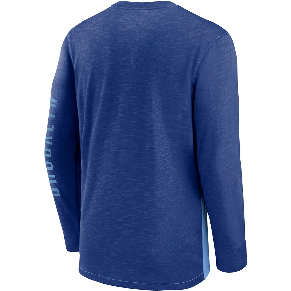 T-shirt à manches longues Nike Royal/Bleu clair Los Angeles Dodgers Cooperstown Collection Rewind Splitter Slub