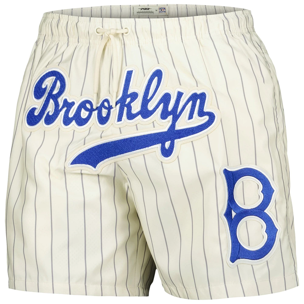 Men's Pro Standard Cream Brooklyn Dodgers Cooperstown Collection Pinstripe Retro Classic Woven Shorts