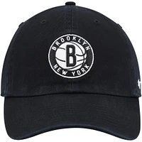 Men's '47 Black Brooklyn Nets Alternate Logo Team Clean Up Adjustable Hat