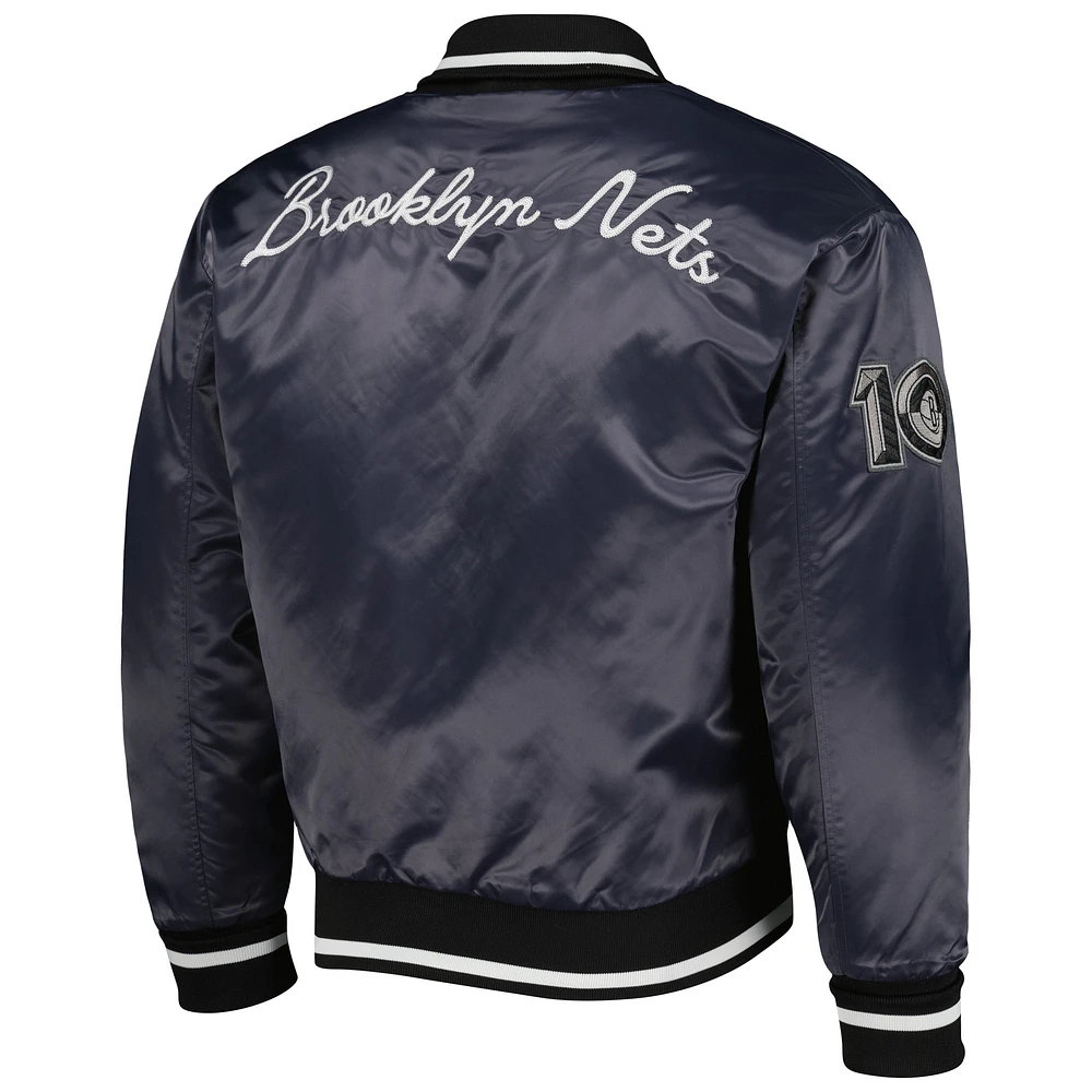 Men's AUTHMADE Charcoal Brooklyn Nets 10th Anniversary Satin Full-Snap Baseball Jacket