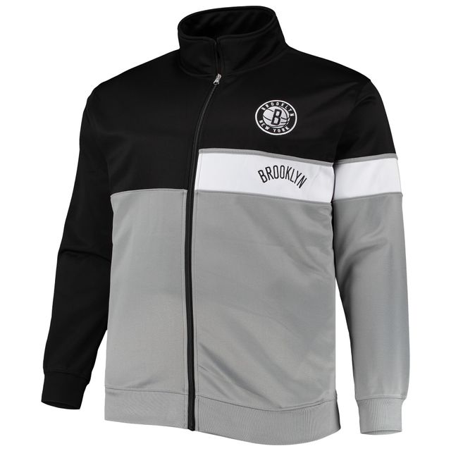 Veste de survêtement zippée sur toute la longueur Brooklyn Nets Big & Tall pour homme, noir/gris