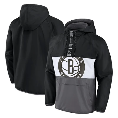 Fanatics pour hommes noir/gris Brooklyn Nets Anorak Flagrant Foul Color-Block Raglan Hoodie Veste à demi-zip