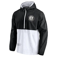Men's Fanatics Black/White Brooklyn Nets Anorak Block Party Windbreaker Half-Zip Hoodie Jacket