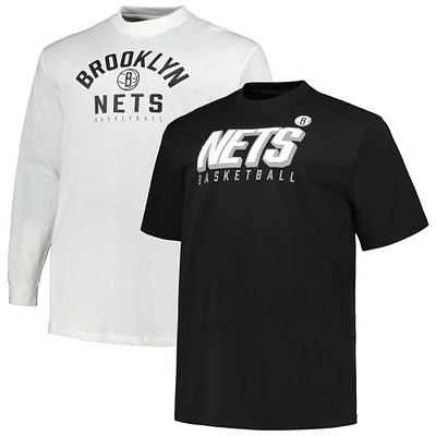 Ensemble t-shirt à manches courtes et longues Fanatics pour hommes, noir/blanc, Brooklyn Nets, grands hauts
