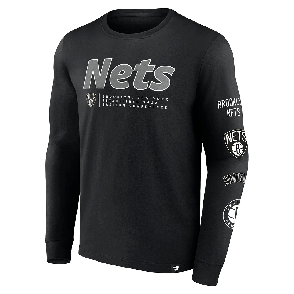 Men's Fanatics Black Brooklyn Nets Baseline Long Sleeve T-Shirt