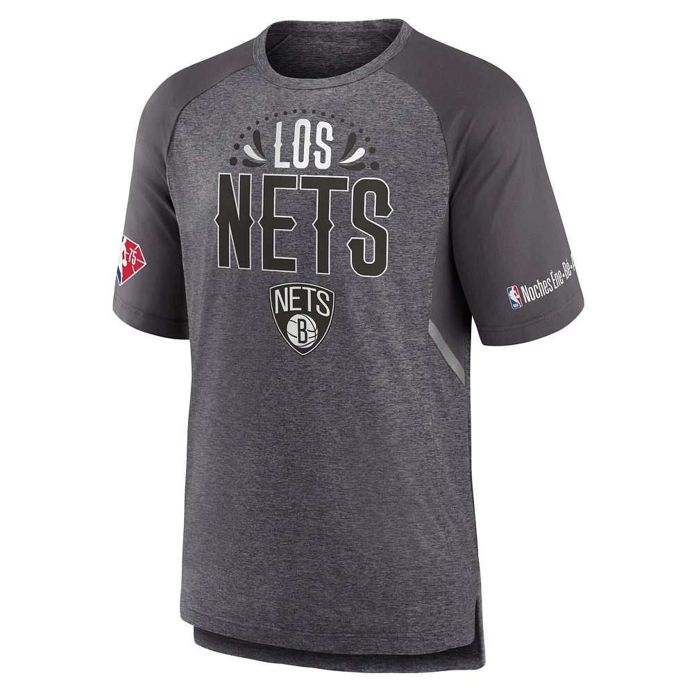 Men's Fanatics Heathered Gray Brooklyn Nets 2022 Noches Ene-Be-A Core Shooting Raglan T-Shirt