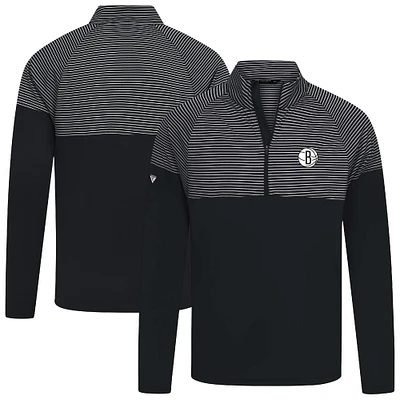 Men's Levelwear Black Brooklyn Nets Classic Stripes Quarter-Zip Top