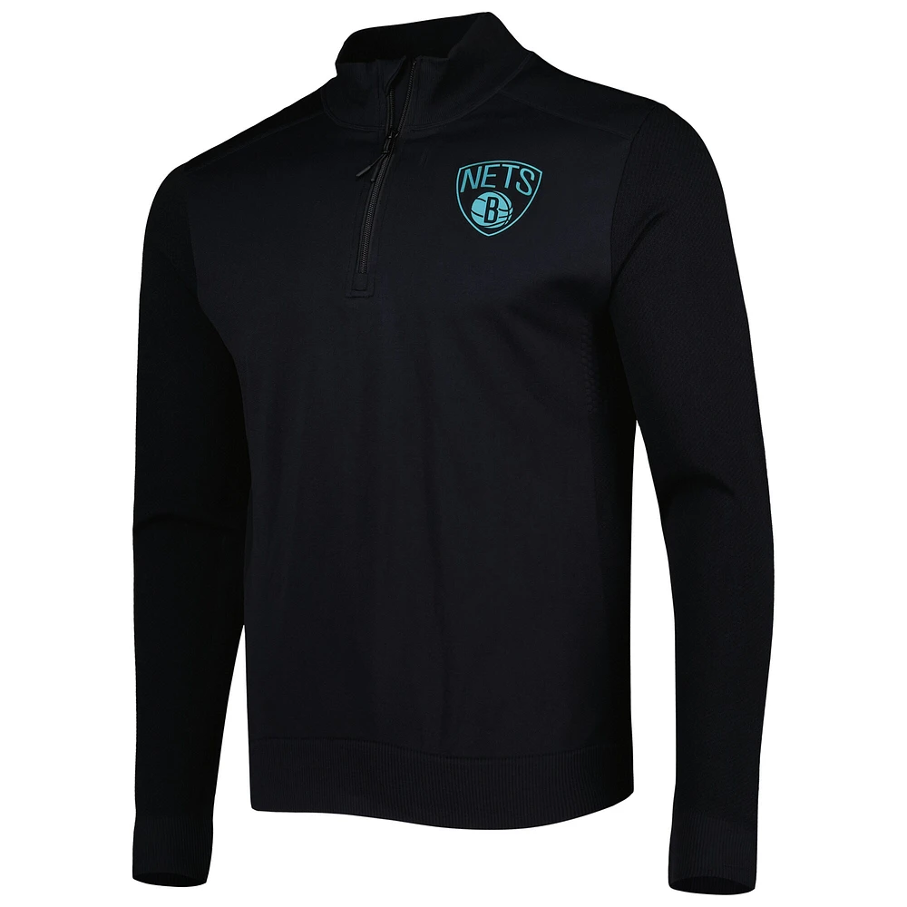 Men's Levelwear Black Brooklyn Nets Nano Engineered Knit Fabric Quarter-Zip Jacket
