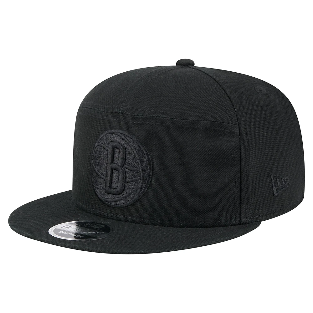 Casquette New Era noire à panneau fendu 9FIFTY pour homme, style aventure, Brooklyn Nets