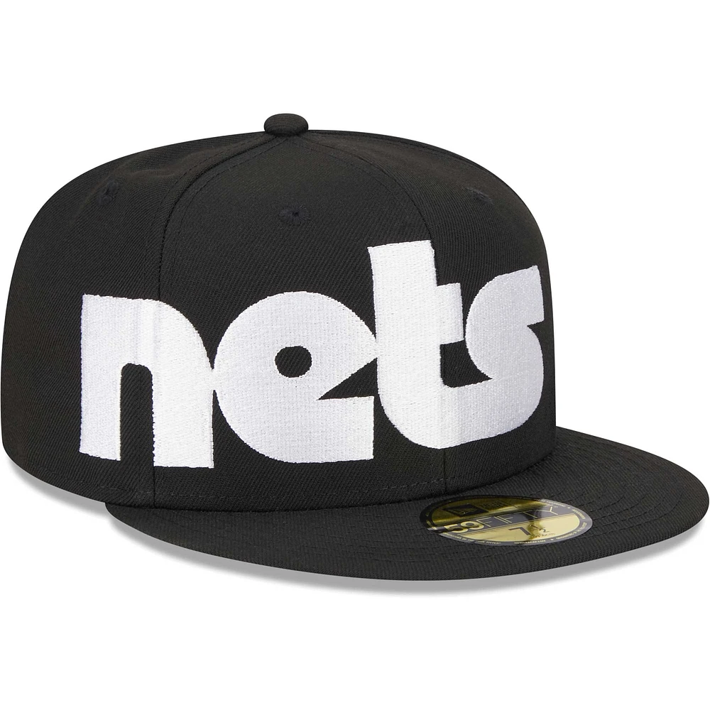 Casquette ajustée UV 59FIFTY à damier New Era pour hommes, noire, Brooklyn Nets