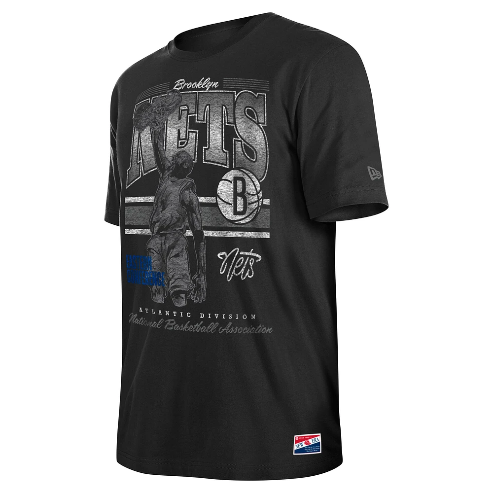Men's New Era Black Brooklyn Nets Enzyme Wash Oversized T-Shirt