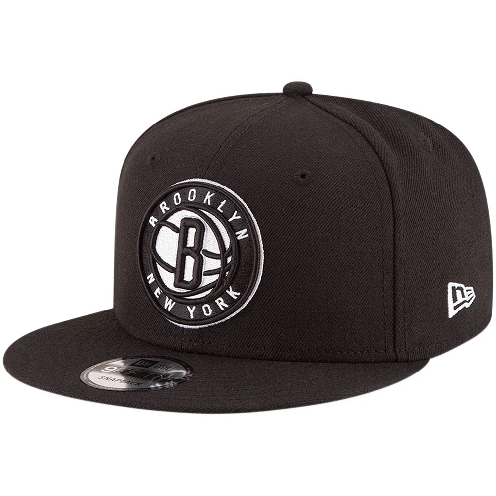 Casquette Snapback 9FIFTY noire New Era pour hommes des Brooklyn Nets, couleur officielle de l'équipe