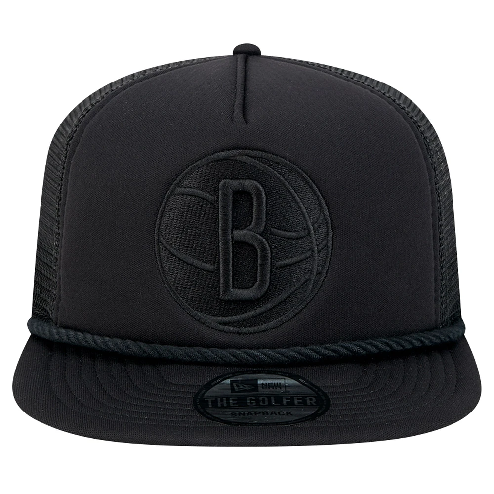 Men's New Era Black Brooklyn Nets Tone Foam Meshback Golfer Snapback Hat