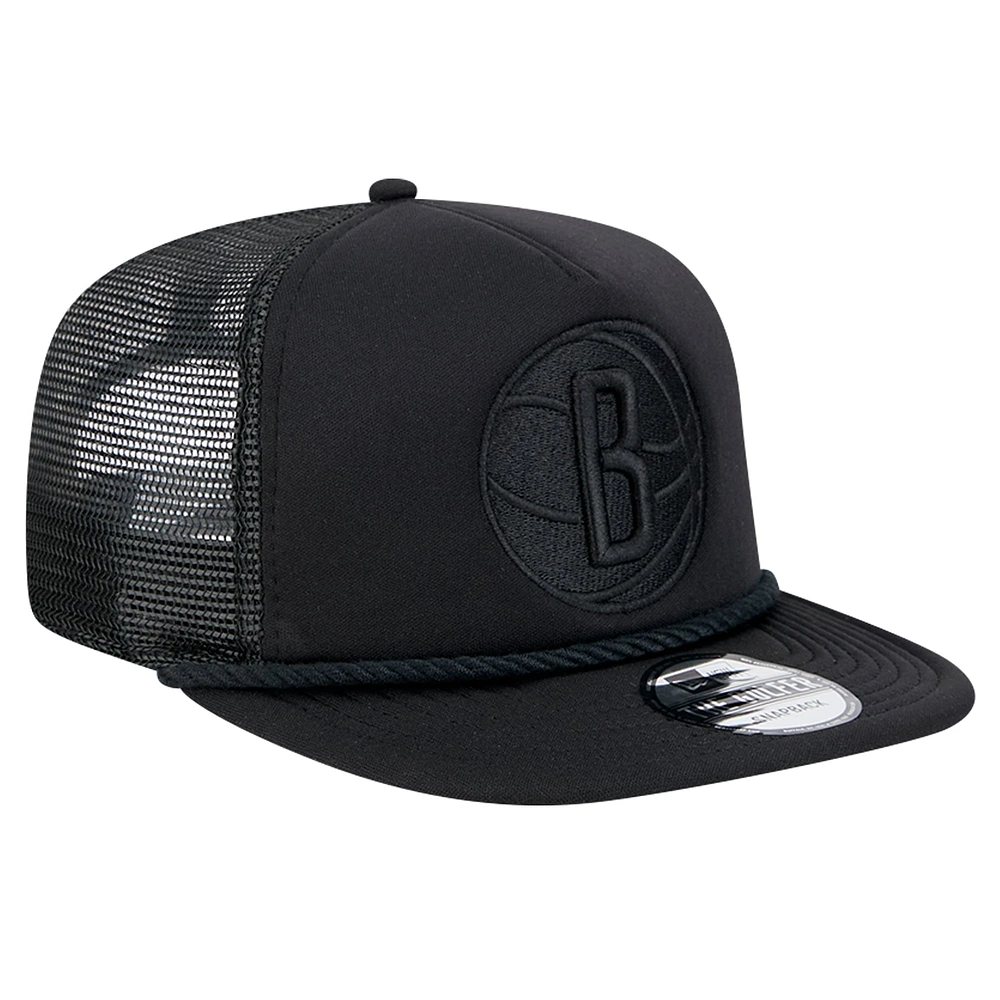 Men's New Era Black Brooklyn Nets Tone Foam Meshback Golfer Snapback Hat
