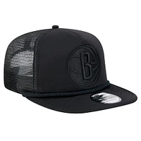 Men's New Era Black Brooklyn Nets Tone Foam Meshback Golfer Snapback Hat