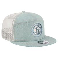 Men's New Era Brooklyn Nets Adventure Denim Split Panel 9FIFTY Snapback Trucker Hat