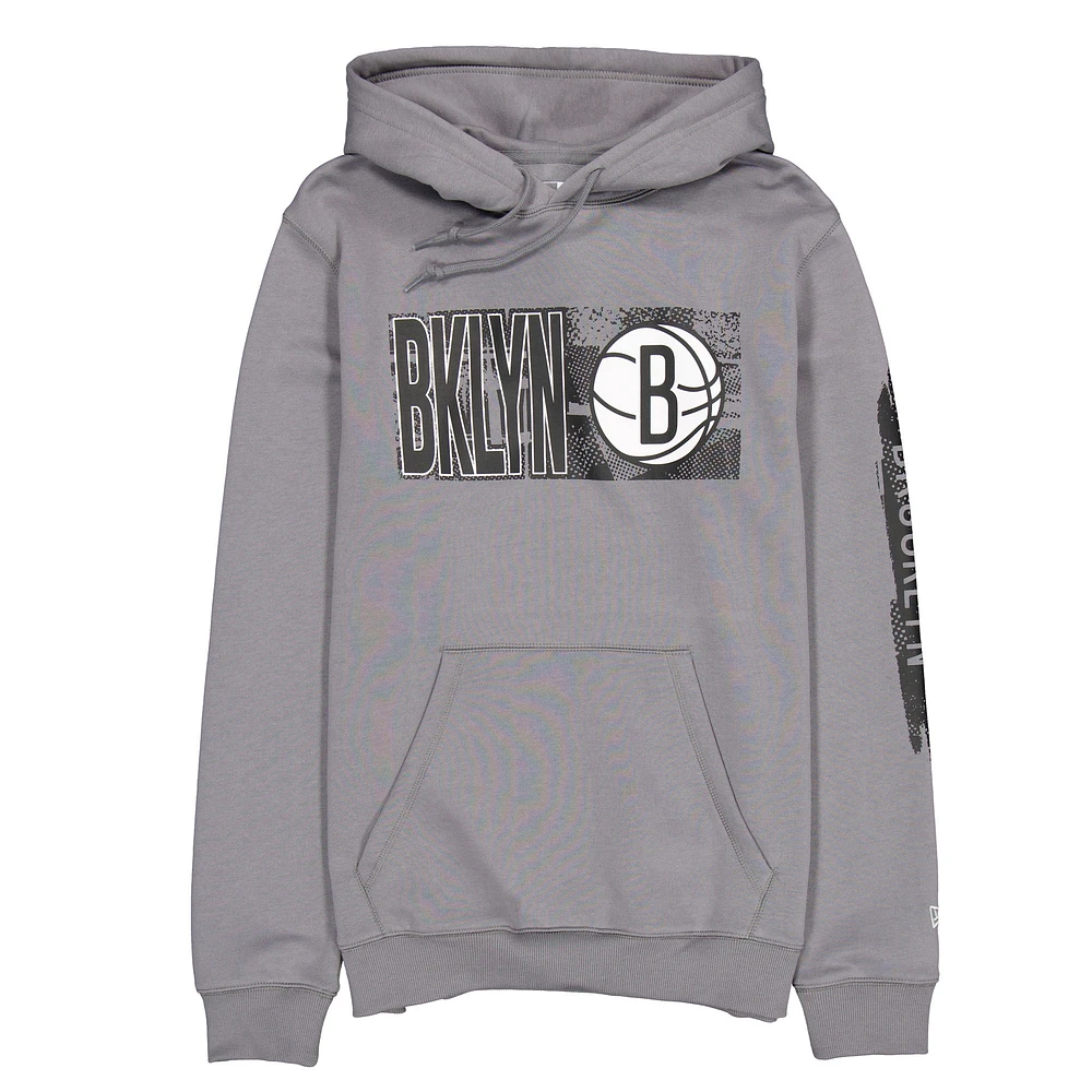 Men's New Era Brooklyn Nets Charcoal Tip-Off Collection Pullover Hoodie