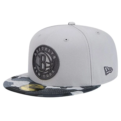 Casquette ajustée 59FIFTY à visière camouflage Active Color New Era pour hommes, gris, Brooklyn Nets