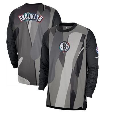 T-shirt de tir à manches longues Nike Brooklyn Nets 2024/25 City Edition Authentic Pregame Performance pour homme Noir