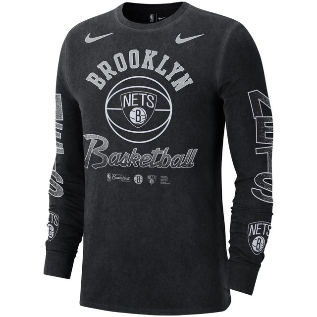 T-shirt à manches longues Nike Brooklyn Nets Courtside Retro Elevated pour homme, noir
