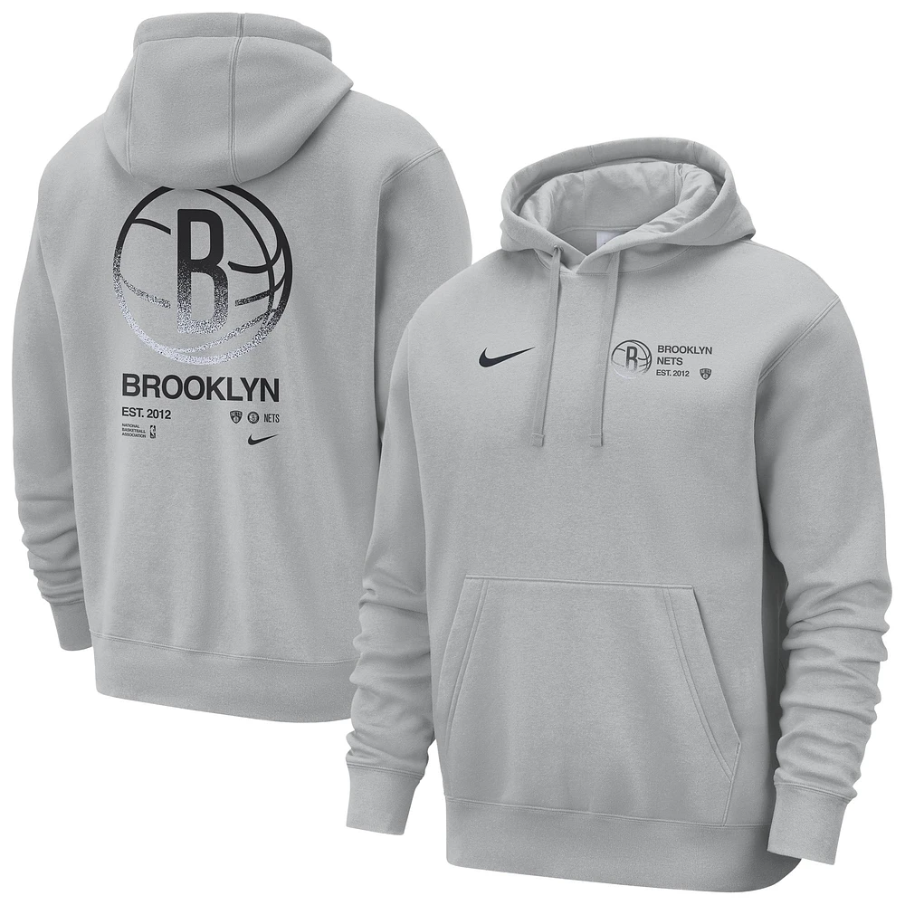 Sweat à capuche Nike gris Brooklyn Nets Courtside Club pour homme