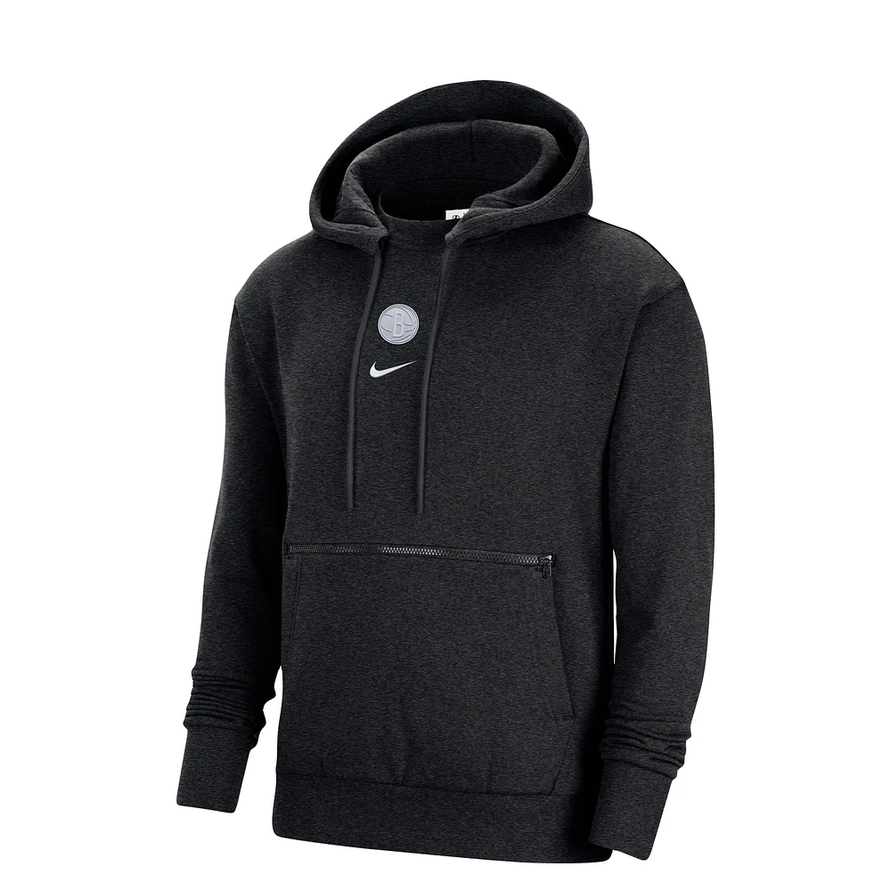Men's Nike Heather Black Brooklyn Nets Courtside Versus Flight Pullover Hoodie