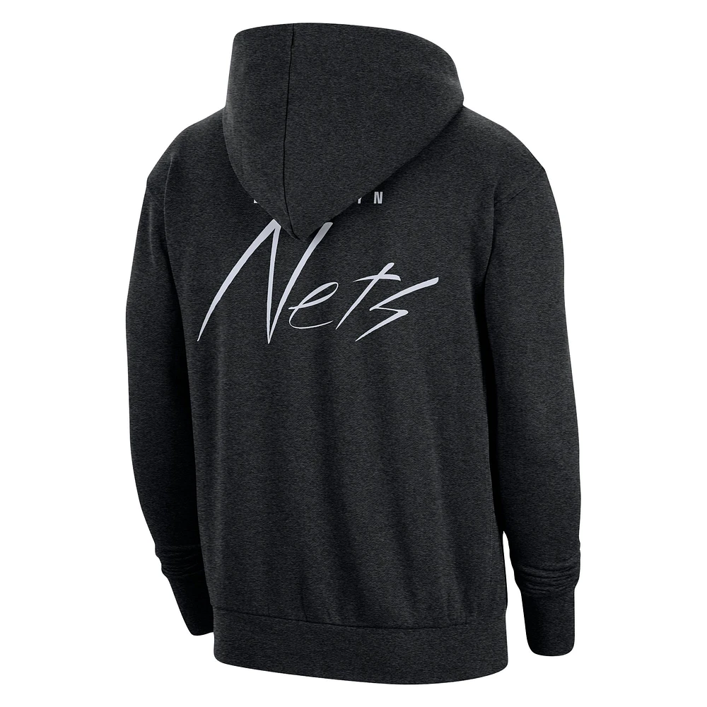 Men's Nike Heather Black Brooklyn Nets Courtside Versus Flight Pullover Hoodie