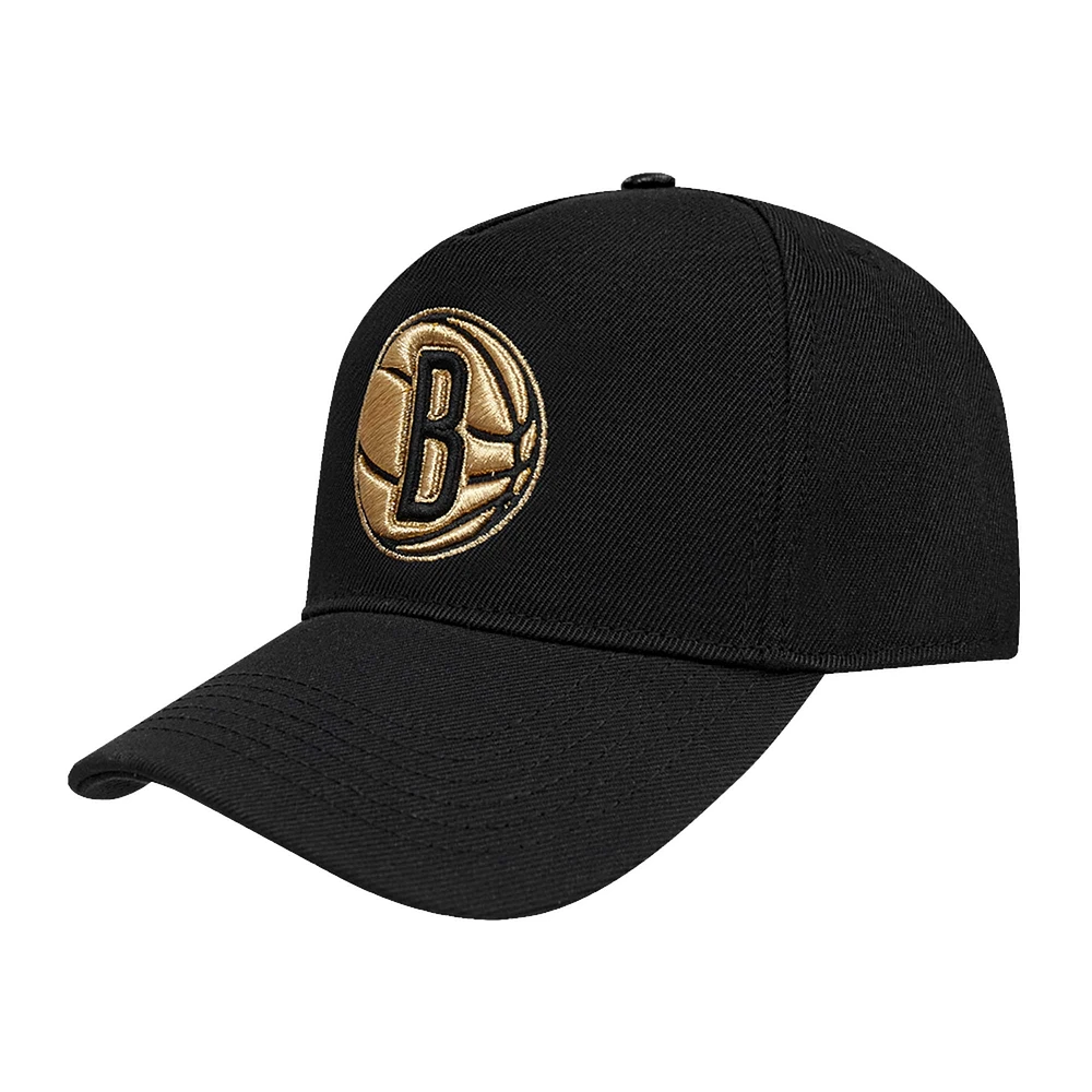 Men's Pro Standard  Black Brooklyn Nets  Metallic Logo Pinch Front Adjustable Hat