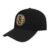 Men's Pro Standard  Black Brooklyn Nets  Metallic Logo Pinch Front Adjustable Hat