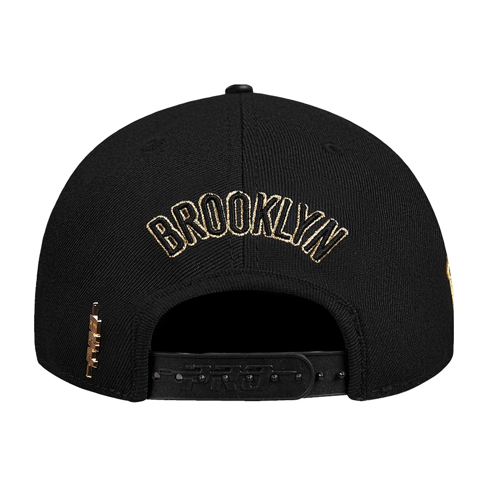 Men's Pro Standard  Black Brooklyn Nets  Metallic Logo Pinch Front Adjustable Hat