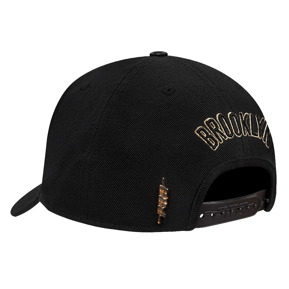 Men's Pro Standard  Black Brooklyn Nets  Metallic Logo Pinch Front Adjustable Hat