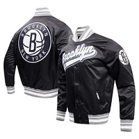 Men's Pro Standard Black Brooklyn Nets Script Tail Full-Snap Satin Varsity Jacket