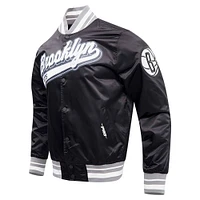 Men's Pro Standard Black Brooklyn Nets Script Tail Full-Snap Satin Varsity Jacket