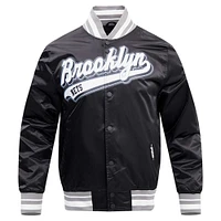 Men's Pro Standard Black Brooklyn Nets Script Tail Full-Snap Satin Varsity Jacket