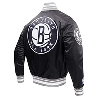 Men's Pro Standard Black Brooklyn Nets Script Tail Full-Snap Satin Varsity Jacket