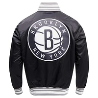 Men's Pro Standard Black Brooklyn Nets Script Tail Full-Snap Satin Varsity Jacket