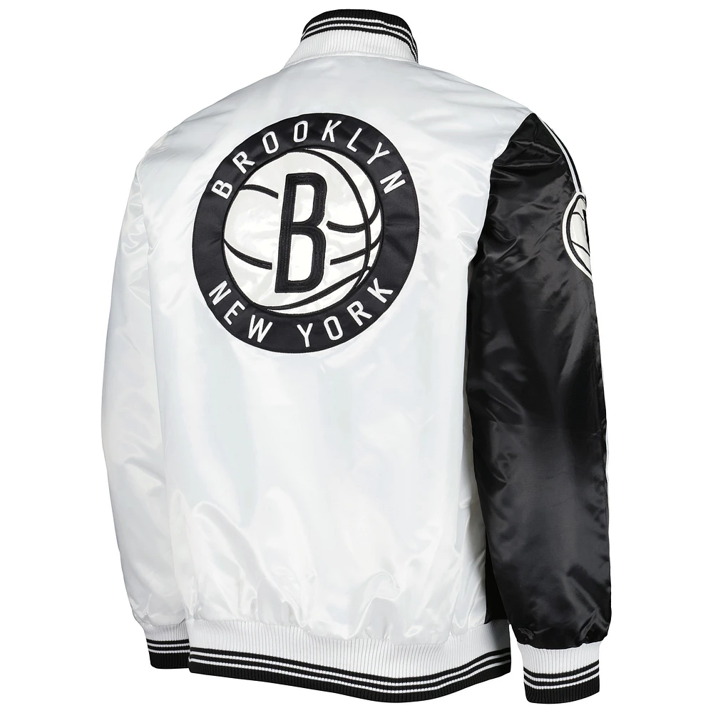 Men's Starter Black/White Brooklyn Nets Fast Break Satin Full-Snap Jacket