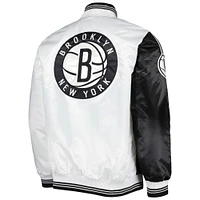 Men's Starter Black/White Brooklyn Nets Fast Break Satin Full-Snap Jacket