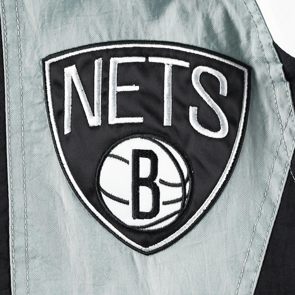 Men's Starter Black Brooklyn Nets Body Check Raglan Hoodie Half-Zip Jacket