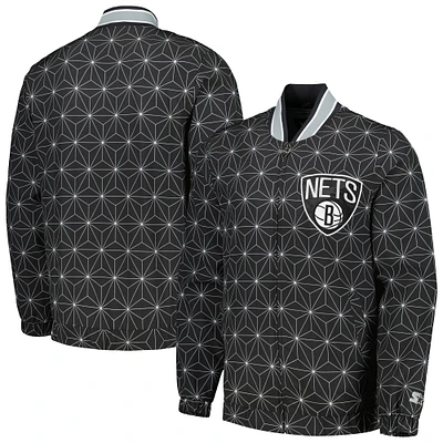 Veste universitaire Starter Black Brooklyn Nets In-Field Play Fashion Satin Full-Zip Varsity pour homme