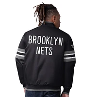 Men's Starter Black Brooklyn Nets Scout Varsity Satin Full-Snap Jacket