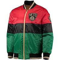 Men's Starter Red/Black/Green Brooklyn Nets Black History Month NBA 75th Anniversary Full-Zip Jacket