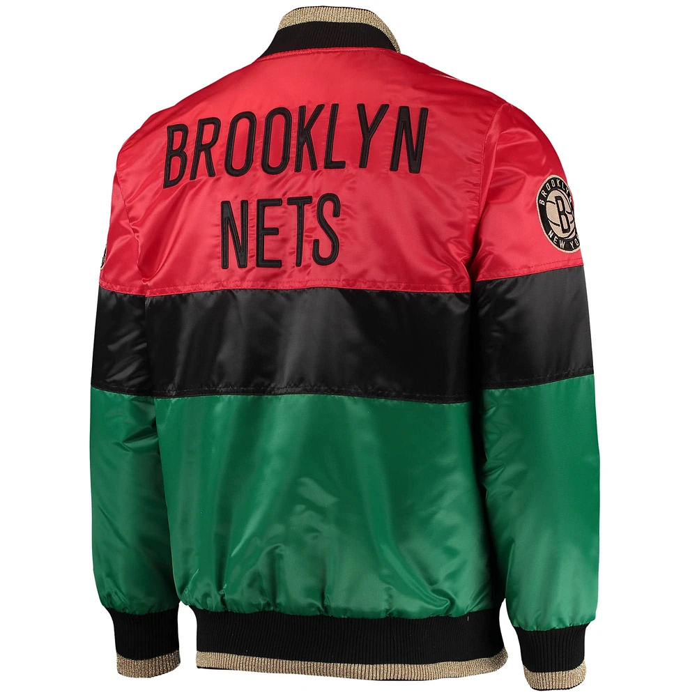 Men's Starter Red/Black/Green Brooklyn Nets Black History Month NBA 75th Anniversary Full-Zip Jacket