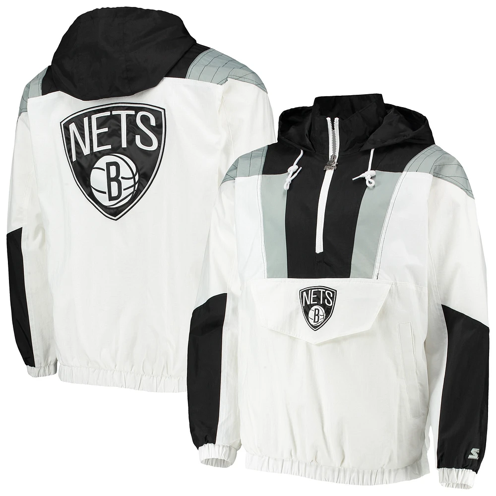 Veste à capuche Starter Brooklyn Nets Striker Crinkle Half-Zip pour homme, blanc