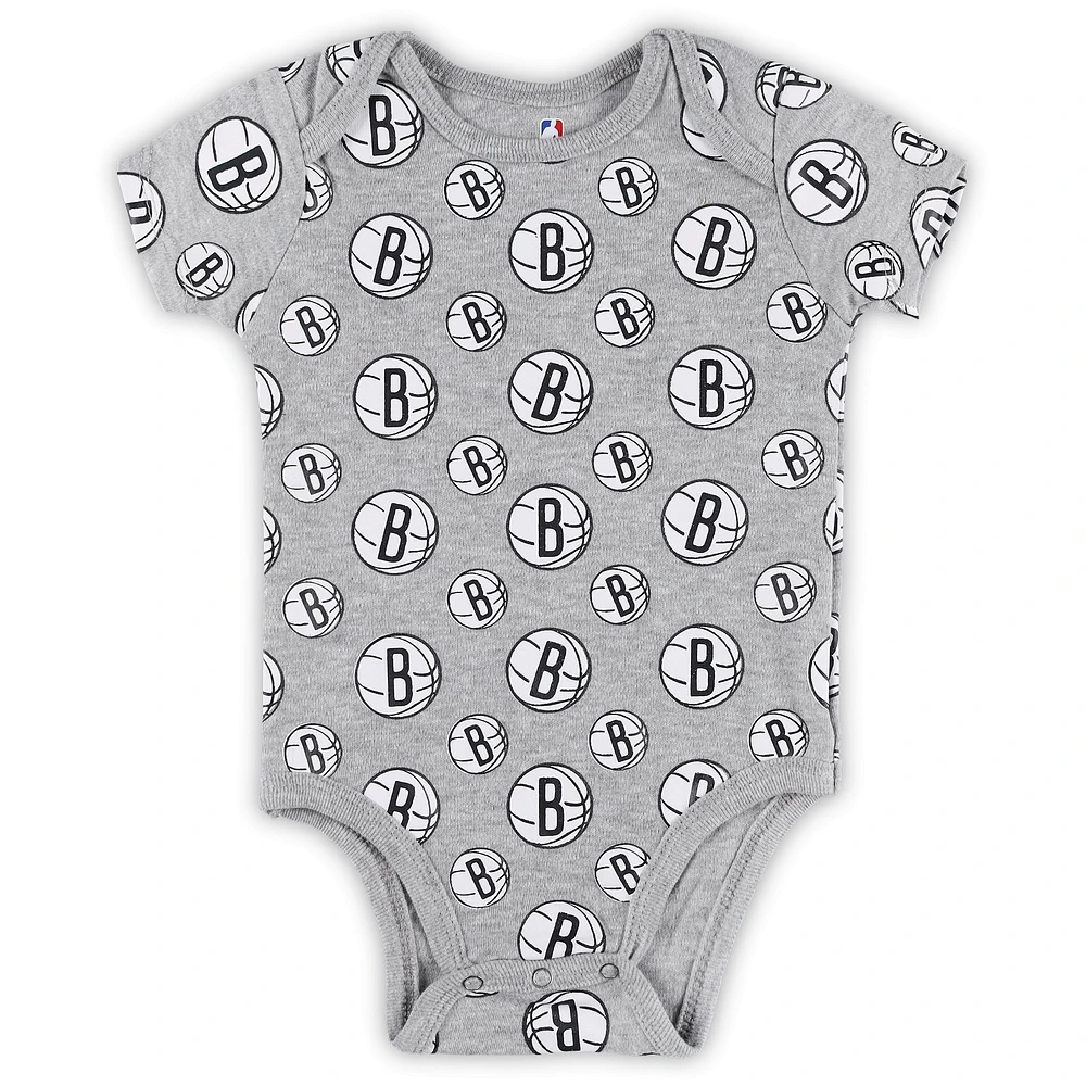 Newborn & Infant Gray Brooklyn Nets Two-Pack Double Up Bodysuit Set
