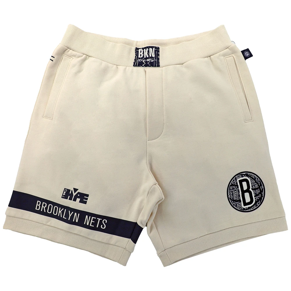 Unisex NBA x Two Hype  Cream Brooklyn Nets Culture & Hoops Premium Classic Fleece Shorts