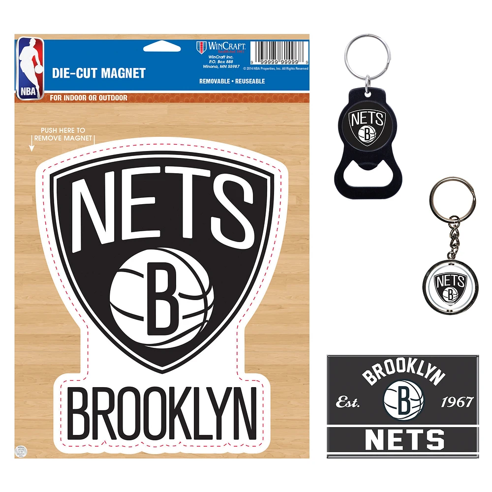 Lot de 4 porte-clés et aimants WinCraft Brooklyn Nets