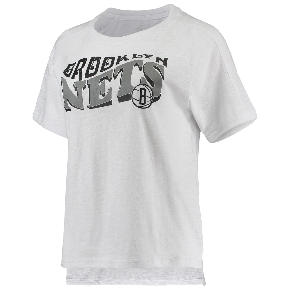 Women's Concepts Sport Charcoal/White Brooklyn Nets Resurgence Slub Burnout Raglan T-Shirt & Shorts Sleep Set